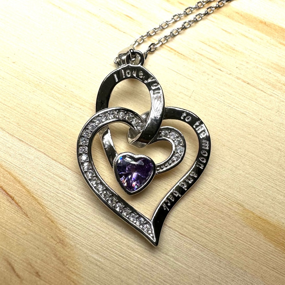 I love you to the moon and back heat necklace purple stone 18 inches